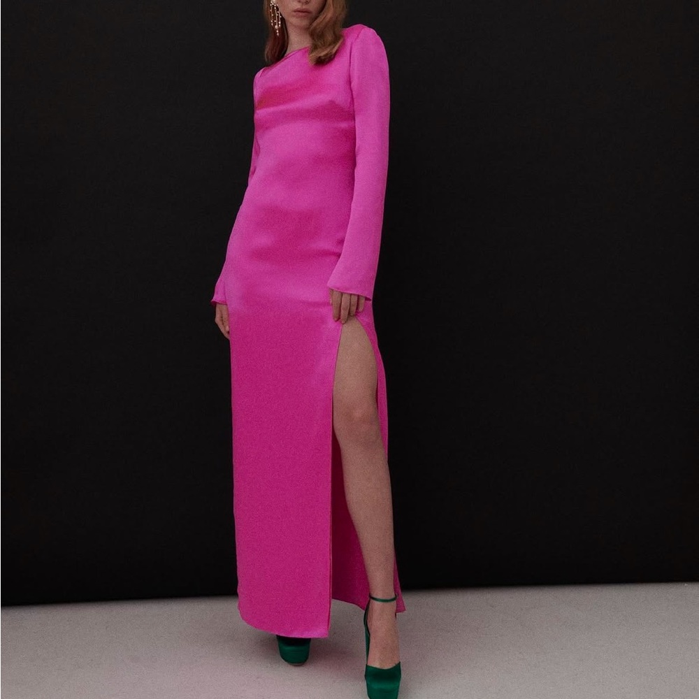HARMUR (sold at Harrods) 100% silk, bright pink floor length joanna gown, size L